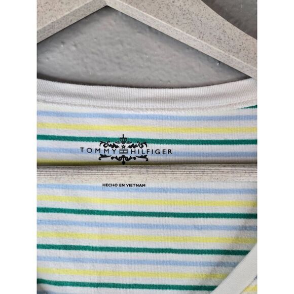 Tommy Hilfiger Women's 90s Y2k Style Striped V-Neck Tee Size Medium - Picture 4 of 5